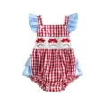 thumbnail image 1 of BemeyourBBs Newborn Baby Girl Baseball Outfit Infant Baby Girls Clothes Plaid Gingham Romper Cute Bow Baseball Embroidery Flying Sleeve Backless Bodysuit Jumpsuit Playsuit, 1 of 8