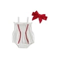 thumbnail image 1 of BemeyourBBs Newborn Baby Girl Baseball Outfit Summer Smocked Bubble Romper Baseball Embroidered Sleeveless Bodysuit Playsuit and Headband Set, 1 of 9