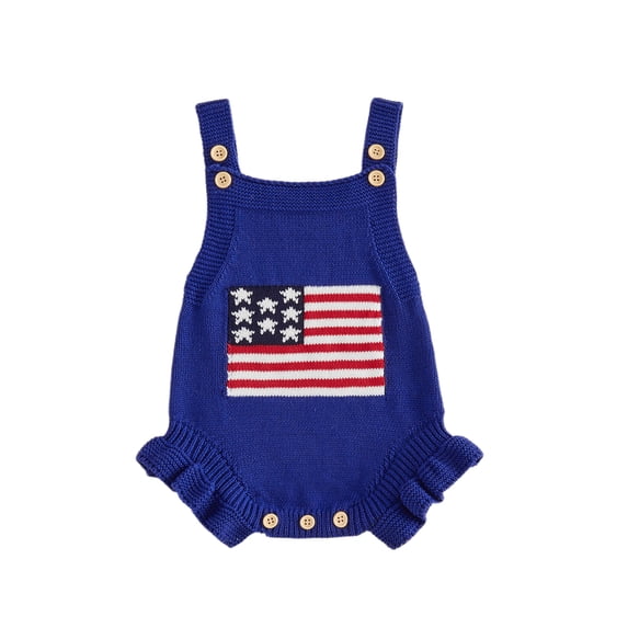 BemeyourBBs Newborn Baby Girl Boy 4th of July Outfit Independent Day Patriot Clothes Knit Sweater Romper Overalls Flag Sleeveless Bodysuit Jumpsuit Infant Baby Girl Boy Summer Clothes