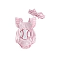 thumbnail image 1 of BemeyourBBs Newborn Baby Girl Boy Football Golf Baseball Outfit Cute Infant Spring Summer Clothes Bubble Rompers Flying Sleeve Soccer Ball Embroidery Cute Ruffle Jumpsuit Playsuit Headband, 1 of 9