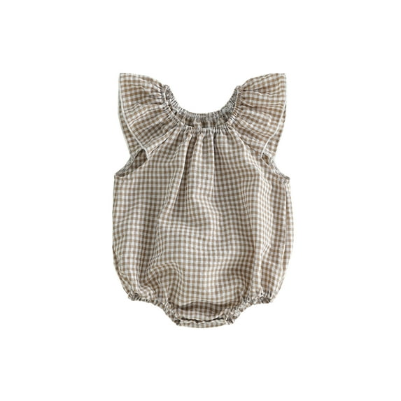 BemeyourBBs Newborn Baby Girl Boy Plaid Gingham Bubble Romper Infant Baby Summer Clothes Casual Loose Fit Crew Neck Flying Sleeve Bodysuit Playsuit Jumpsuit