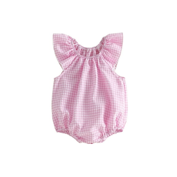 BemeyourBBs Newborn Baby Girl Boy Plaid Gingham Bubble Romper Infant Baby Summer Clothes Casual Loose Fit Crew Neck Flying Sleeve Bodysuit Playsuit Jumpsuit