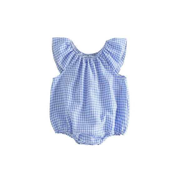 BemeyourBBs Newborn Baby Girl Boy Plaid Gingham Bubble Romper Infant Baby Summer Clothes Casual Loose Fit Crew Neck Flying Sleeve Bodysuit Playsuit Jumpsuit