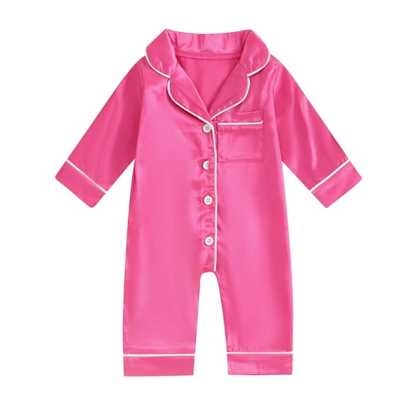 BemeyourBBs Newborn Baby Girl Boy Silk Satin Pajamas Rompers Kids Long Sleeve Button Down Pjs Infant One Piece Jumpsuit Loungewear Sleepwear