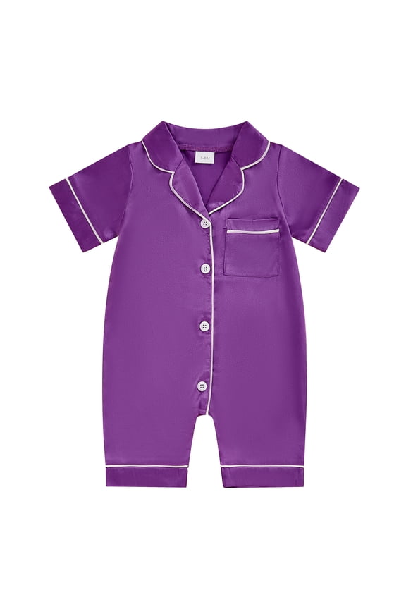 Newborn Baby Girl Boy Silk Satin Pajamas Rompers Kids Short Sleeve Button Down Pjs Infant One Piece Jumpsuit Loungewear Sleepwear