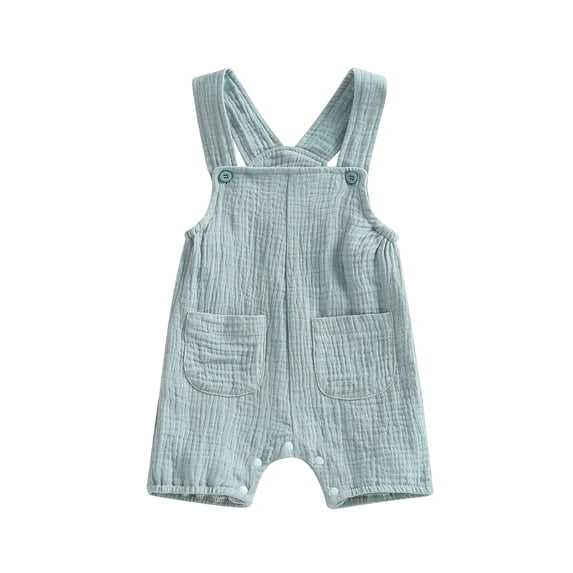 BemeyourBBs Newborn Baby Girl Boy Summer Clothes Cotton Linen Romper Overalls Outfit Solid Color Sleeveless Jumpsuit Shorts with Pockets 0 6 12 18 24 Months