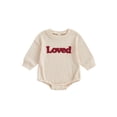 thumbnail image 1 of BemeyourBBs Newborn Baby Girl Boy Valentine Day Outfit Bubble Romper Loved Letter Embroidery Long Sleeve Bodysuit Fall Spring Clothes, 1 of 9