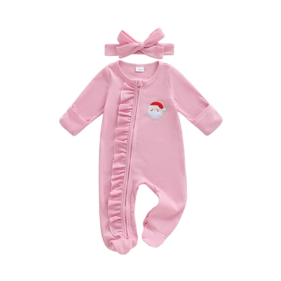 BemeyourBBs Newborn Baby Girl Christmas Outfit Santa Claus Romper Print Oblique Zipper Footed Jumpsuit Xmas Clothes