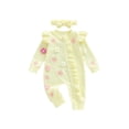thumbnail image 1 of BemeyourBBs Newborn Baby Girl Coming Home Outfits 3D Flower Ruffle Romper Spring Fall Winter Clothes Long Sleeve Zipper Jumpsuit Headband Set, 1 of 9