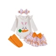 thumbnail image 1 of BemeyourBBs Newborn Baby Girl Easter Outfits Easter Bunny Long Sleeve Romper Rabbit Ruffle Skort Shorts Skirt Headband Socks Set Spring Summer Clothes, 1 of 9