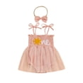 thumbnail image 1 of BemeyourBBs Newborn Baby Girl First Birthday Outfit 1st Birthday Summer Clothes Smocked Romper Dress Strap Tie-Up Sleeveless Embroidery Sun Letters Tulle Tutu Dress with Headband, 1 of 9