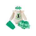 thumbnail image 1 of BemeyourBBs Newborn Baby Girl My  First St Patricks Day Outfits Irish Spring Clothes Clover Letter Print Long Sleeve Romper Plaid Ruffles Skirt Set Headband Socks 4Pcs Set, 1 of 9
