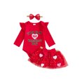 thumbnail image 1 of BemeyourBBs Newborn Baby Girl First Valentines Day Outfit Long Sleeve Letter Romper Heart Tulle Tutu Skirt Set Bow Headband 3 Pcs Spring Clothes Set, 1 of 9