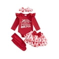 thumbnail image 1 of BemeyourBBs Newborn Baby Girl My First Valentines Day Outfit Long Sleeve Letters Heart Printed Romper with Ruffle Skort Skirt Set Headband and Stockings 4Pcs Spring Clothes, 1 of 9