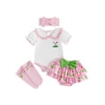 thumbnail image 1 of BemeyourBBs Newborn Baby Girl Golf Outfit Infant Baby Girl Summer Clothes Short Sleeve Doll Collar Romper Golf Print Ruffle Shorts Skirt Set Bow Headband Long Socks 4Pcs Clothing, 1 of 9