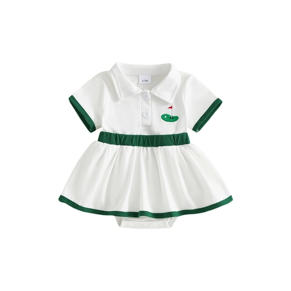 BemeyourBBs Newborn Baby Girl Golf Outfits Infant Girls Summer Clothes Romper Dress Half Button Collared Short Sleeve Bodysuit Dress