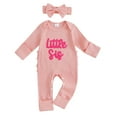 thumbnail image 1 of BemeyourBBs Newborn Baby Girl Lilttle Sister Outfit Lil Sis Romper Long Sleeve Embroidery Letters Jumpsuit with Headband Cute Infant Spring Fall Winter Clothes, 1 of 9