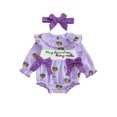 thumbnail image 1 of BemeyourBBs Newborn Baby Girl Mardi Gras Outfit They Found Me In A King Cake Bubble Romper Spring Summer Carnival Clothes Bow Front Ruffle Long Sleeve Bodysuit Headband, 1 of 8
