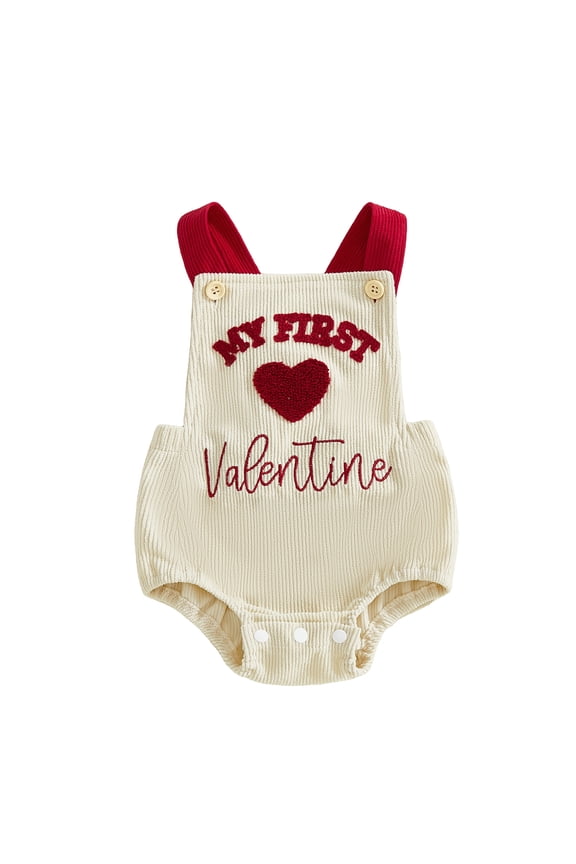 Newborn Baby Girl My First Valentines Day Outfit Romper Overall Heart Embroidery Bodysuit Overalls Cute Infant Spring Summer Clothes