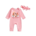 thumbnail image 1 of BemeyourBBs Newborn Baby Girl Raccoon Romper Outfits Winter Fall Spring Clothes Long Sleeve Racoon Print Jumpsuit with Headband Set, 1 of 9