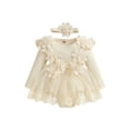 thumbnail image 1 of BemeyourBBs Newborn Baby Girl Romper Dress Floral Embroidery Lace Tulle Tutu Dress Long Sleeve Fairy Girls Birthday Princess Dresses Headband Infant Spring Summer Fall Clothes Photography Outfits, 1 of 9