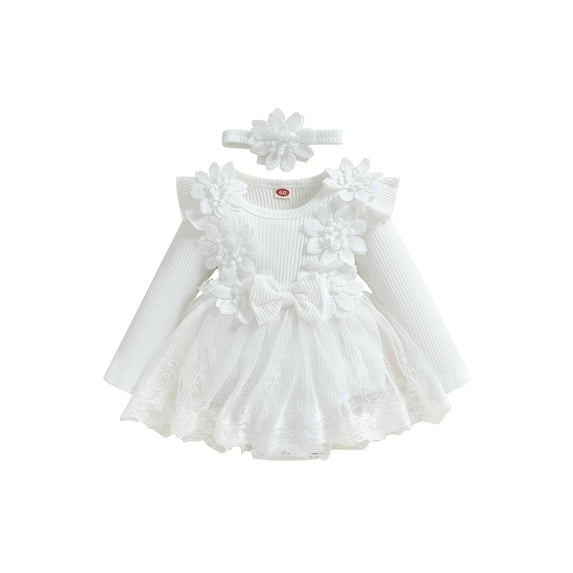 BemeyourBBs Newborn Baby Girl Romper Dress Floral Embroidery Lace Tulle Tutu Dress Long Sleeve Fairy Girls Birthday Princess Dresses Headband Infant Spring Summer Fall Clothes Photography Outfits