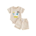thumbnail image 1 of BemeyourBBs Newborn Baby Girl Silly Goose Outfit Infant Baby Girls Summer 2 Piece Outfits Goose Embroidery Short Sleeve Waffled Romper Tops and Solid Pockets Shorts Clothes Set, 1 of 9