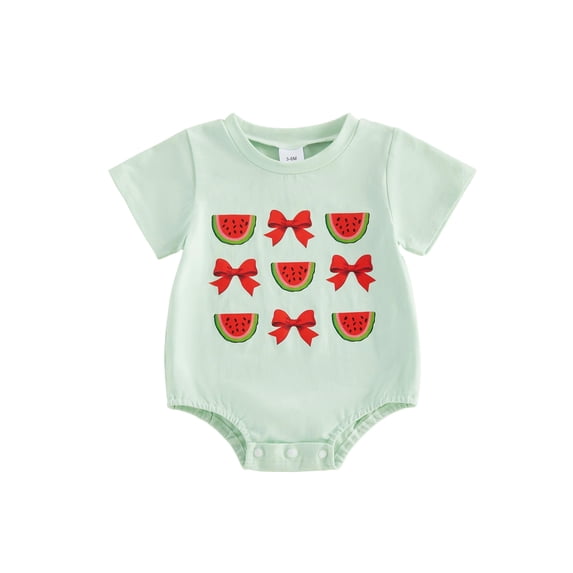 BemeyourBBs Newborn Baby Girl Summer Clothes 0 3 6 12 18 Months Bubble Romper One Piece Outfit Baby Infant Short Sleeve Watermelon Bow Print Bodysuit Jumpsuit Playsuit