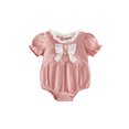 thumbnail image 1 of BemeyourBBs Newborn Baby Girl Summer Clothes Bubble Rompers 0 3 6 12 18 24 Months Bowknot Decor Front Buttons Ruffled Short Sleeve Infant Princess Bodysuits Jumpsuits Playsuits, 1 of 6