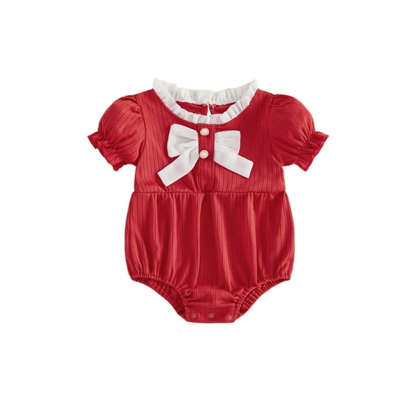 BemeyourBBs Newborn Baby Girl Summer Clothes Bubble Rompers 0 3 6 12 18 24 Months Bowknot Decor Front Buttons Ruffled Short Sleeve Infant Princess Bodysuits Jumpsuits Playsuits