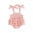 thumbnail image 1 of BemeyourBBs Newborn Baby Girl Summer Clothes Cute Infant Baby Girl Cotton Linen Outfit Bubble Romper 0 3 6 12 18 Months Strap Tie-up Sleeveless Layered Bodysuit Jumpsuit Playsuit, 1 of 9