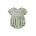 thumbnail image 1 of BemeyourBBs Newborn Baby Girl Summer Clothes Infant Baby Girl Cotton Linen Outfit Bubble Romper Summer Puff Short Sleeve Doll Collar Cute Solid Color Bodysuit Jumpsuit Playsuit, 1 of 9