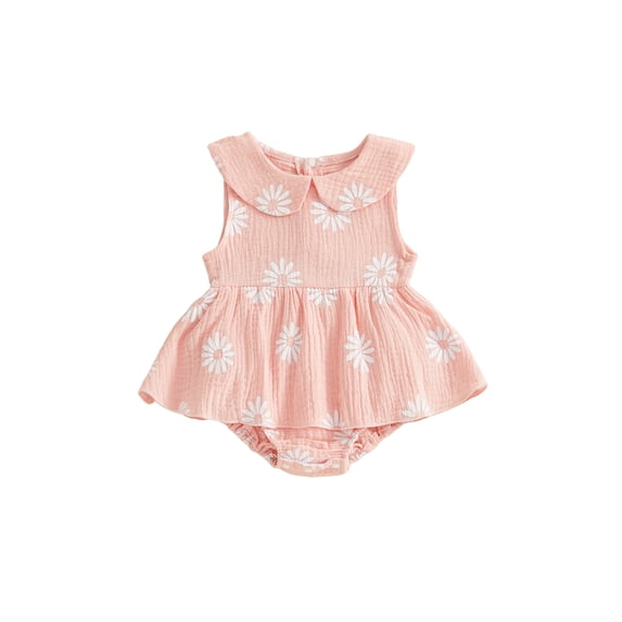 BemeyourBBs Newborn Baby Girl Summer Clothes Infant Baby Girl Daisy Romper Dress Doll Collar Sleeveless Flower Print Bodysuit Jumpsuit Playsuit