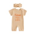 thumbnail image 1 of BemeyourBBs Newborn Baby Girl Summer Clothes Infant Baby Girl Little Sister Outfits Ribbed Romper 0 3 6 Months Cutest Little Sister Letter Print Short Sleeve Jumpsuit with Headband Set, 1 of 9