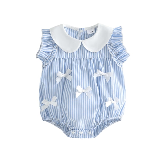 BemeyourBBs Newborn Baby Girl Summer Clothes Striped Bubble Romper with Bows Doll Collar Flying Sleeve Jumpsuit Bodysuit Plyasuit Cute Princess Clothes