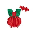 thumbnail image 1 of BemeyourBBs Newborn Baby Girl Summer Clothes Watermelon Outfit Cute Infant Bubble Romper Ruffle Fly Sleeve Bodysuit with Bowknot Headband, 1 of 9