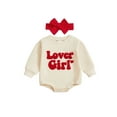 thumbnail image 1 of BemeyourBBs Newborn Baby Girl Valentines Day Outfit Lover Girl Bubble Romper Long Sleeve Sweatshirt Bodysuit and Headband, 1 of 9