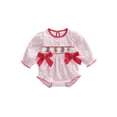 thumbnail image 1 of BemeyourBBs Newborn Baby Girl Valentines Day Outfit Polka Dot Bubble Romper Dog Heart Embroidered Long Sleeve Smocked Bodysuit Spring Clothes, 1 of 9