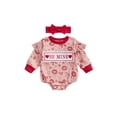 thumbnail image 1 of BemeyourBBs Newborn Baby Girl Valentines Day Outfits Daddy's Little Valentine Gingham Plaid Smocked Bubble Romepr Heart Letters Embroidery Bodysuit with Headband Cute Infant Spring Clothes, 1 of 9