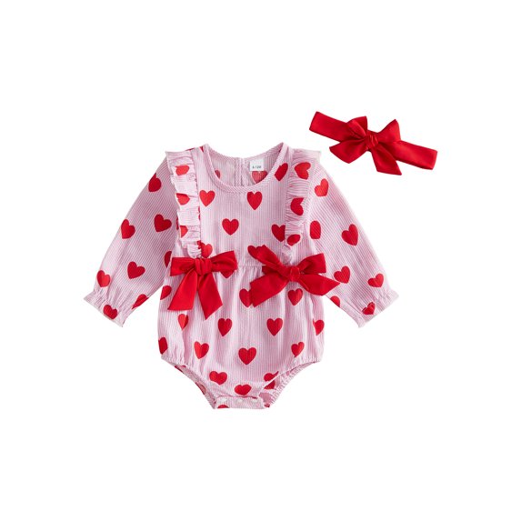 BemeyourBBs Newborn Baby Girl Valentines Day Outfits Daddy's Little Valentine Gingham Plaid Smocked Bubble Romepr Heart Letters Embroidery Bodysuit with Headband Cute Infant Spring Clothes
