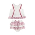 thumbnail image 1 of BemeyourBBs Newborn Baby Girls Baseball Outfit Infant Baby Girl Summer Clothes Cute Ruffle Baseball Embroidery Tank Tops with Ruffle Skirt Shorts Set, 1 of 9