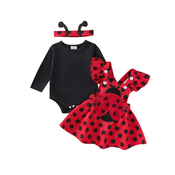 BemeyourBBs Newborn Baby Girls Ladybug Outfits Baby Girl Halloween Animal Bubble Skirt Sets Long Sleeve Romper Embroidery Suspender Dress Headband Spring Fall Clothes