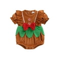 thumbnail image 1 of BemeyourBBs Newborn Baby Girls Christmas Outfit Gingerbread Romper Short Sleeves Round Neck Ruffled Jumpsuits Infant Xmas Warm Clothes, 1 of 8