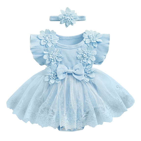 BemeyourBBs Newborn Baby Girls Lace Embroidery Romper Dress Toddler Baby Girls Birthday Outfit Party Baptism Dress Fairy Tulle Tutu Dress Bodysuit Cake Smash Dresses Headband