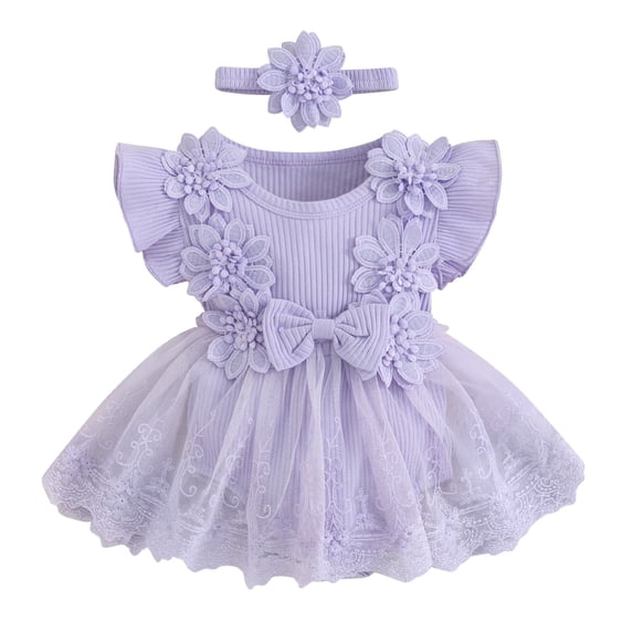 BemeyourBBs Newborn Baby Girls Lace Embroidery Romper Dress Toddler Baby Girls Birthday Outfit Party Baptism Dress Fairy Tulle Tutu Dress Bodysuit Cake Smash Dresses Headband