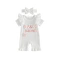 thumbnail image 1 of BemeyourBBs Newborn Baby Girls Little Sister Outfit Waffle Knit Ruffle Romper Little Sis Letter Embroidery 3D Floral Short Sleeve Infant Bodysuit Jumpsuit Headband Cute Baby Girl Summer Clothes, 1 of 9