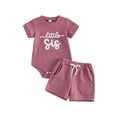 thumbnail image 1 of BemeyourBBs Newborn Baby Girls Little Sister Outfits Waffle Knit Little Sis Letters Letters Embroidery Short Sleeve Romper with Pockets Shorts Set 2Pcs Infant Baby Girl Summer Clothes, 1 of 9