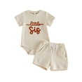thumbnail image 1 of BemeyourBBs Newborn Baby Girls Little Sister Outfits Waffle Knit Little Sis Letters Letters Embroidery Short Sleeve Romper with Pockets Shorts Set 2Pcs Infant Baby Girl Summer Clothes, 1 of 9