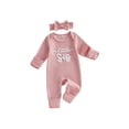 thumbnail image 1 of BemeyourBBs Newborn Baby Girls Little Sister Outfits Waffle Knit Romper Little SisLetter Embroidery Long Sleeve Back Ruffled Jumpsuit with Headband Spring Fall Winter Clothes, 1 of 9