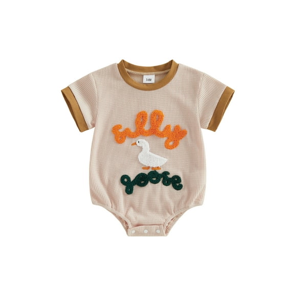BemeyourBBs Newborn Baby Girls Silly Goose Outfits Summer Romper Clothes Letter Goose Embroidery Crew Neck Short Sleeve Bodysuit
